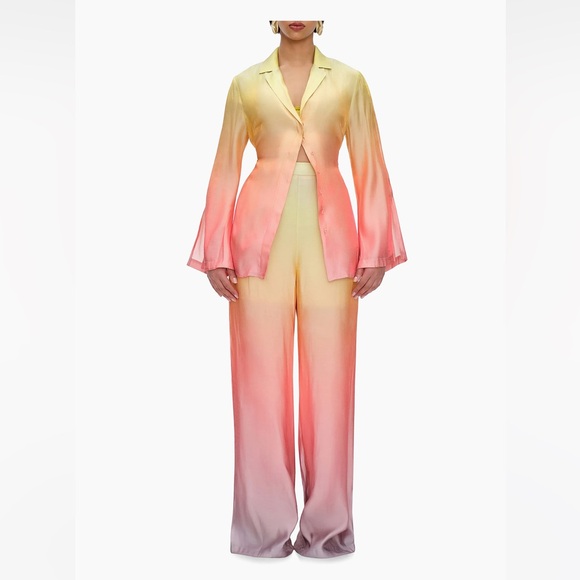 Andrea Iyamah Bata Ombré Chiffon High-Rise Wide-Leg Pant set - Picture 1 of 8